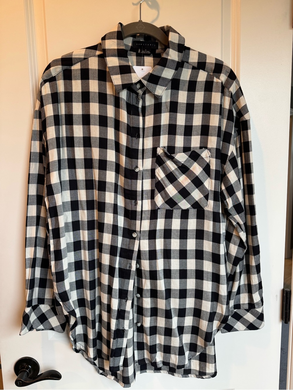 Sanctuary Black and White Buffalo Check Button-Down Shirt